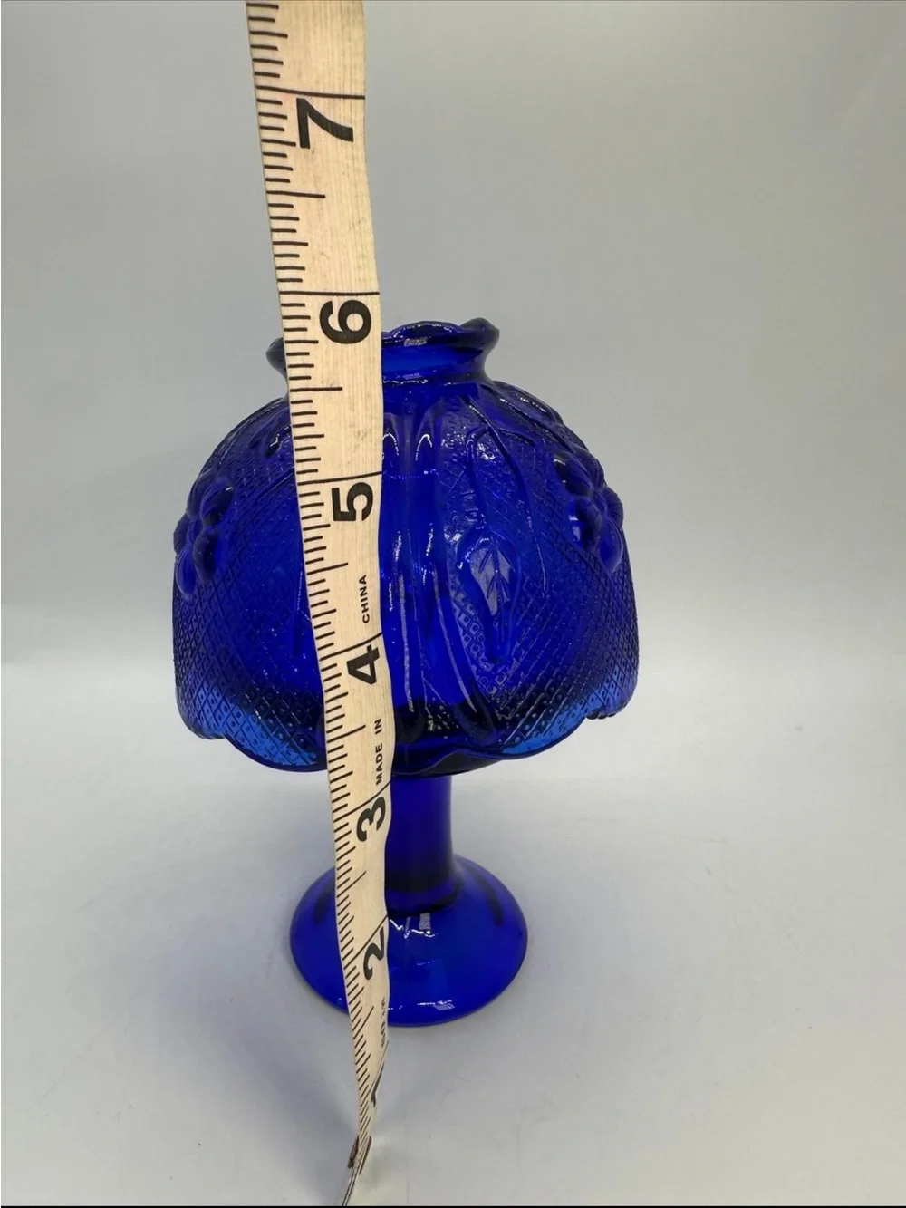 Cobalt Blue Glass Fairy Lamp Light 2pc embossed glass flowers Vintage